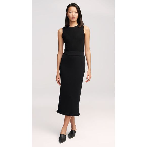 Argent Pull On Ribbed Midi Skirt In Stretch Rayon Black XS
